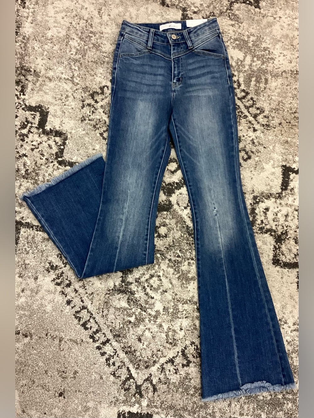 KanCan Medium Blue High-Rise Flare Jeans with Raw Hem KC7858M